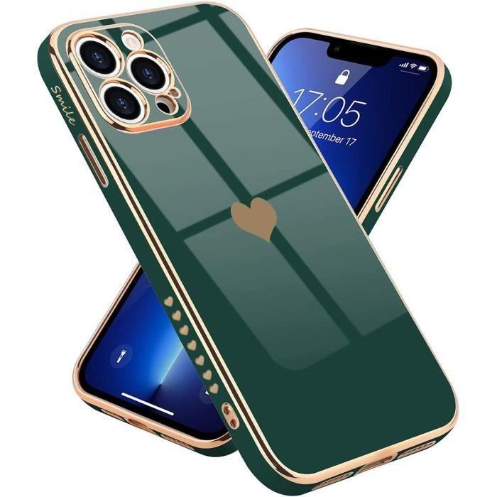Coque de Protection - PROSHOP - pour iPhone 13 Pro - Souple - Vert nuit - Motif coeur Amour-Mignon