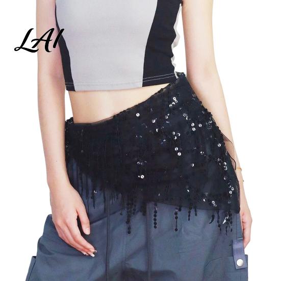Adjustable Tassel Skirt Women's Belly Dancing Belt with Tassels & Sequins Colorful Waist Chain Triangle Dance Hip Scarf for Stage Performance