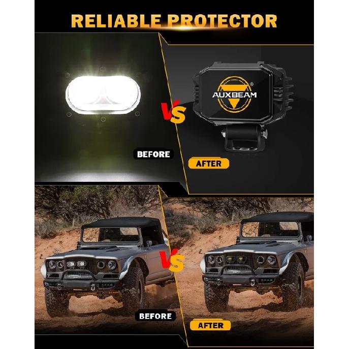 AUXBEAM R4 SERIES 4 inch Square LED Pod Light 5050 LED 6500K White Offroad Driving Light Fog Light with Wiring Harness / Covers