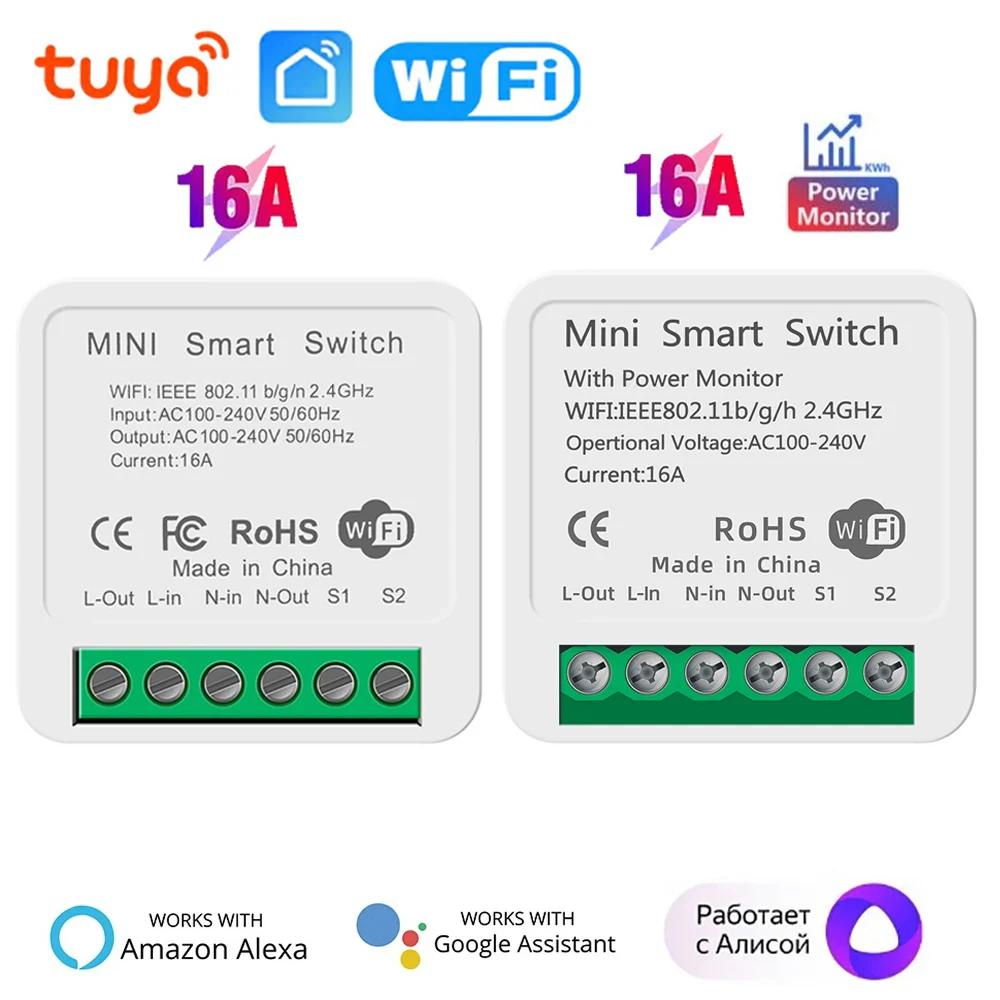Tuya WiFi Умный выключатель 2-стороннее управление с мониторингом энергопотребления Переключатель 16А Мини Умный автомат Управление Smart Life Alexa Через Google Home
