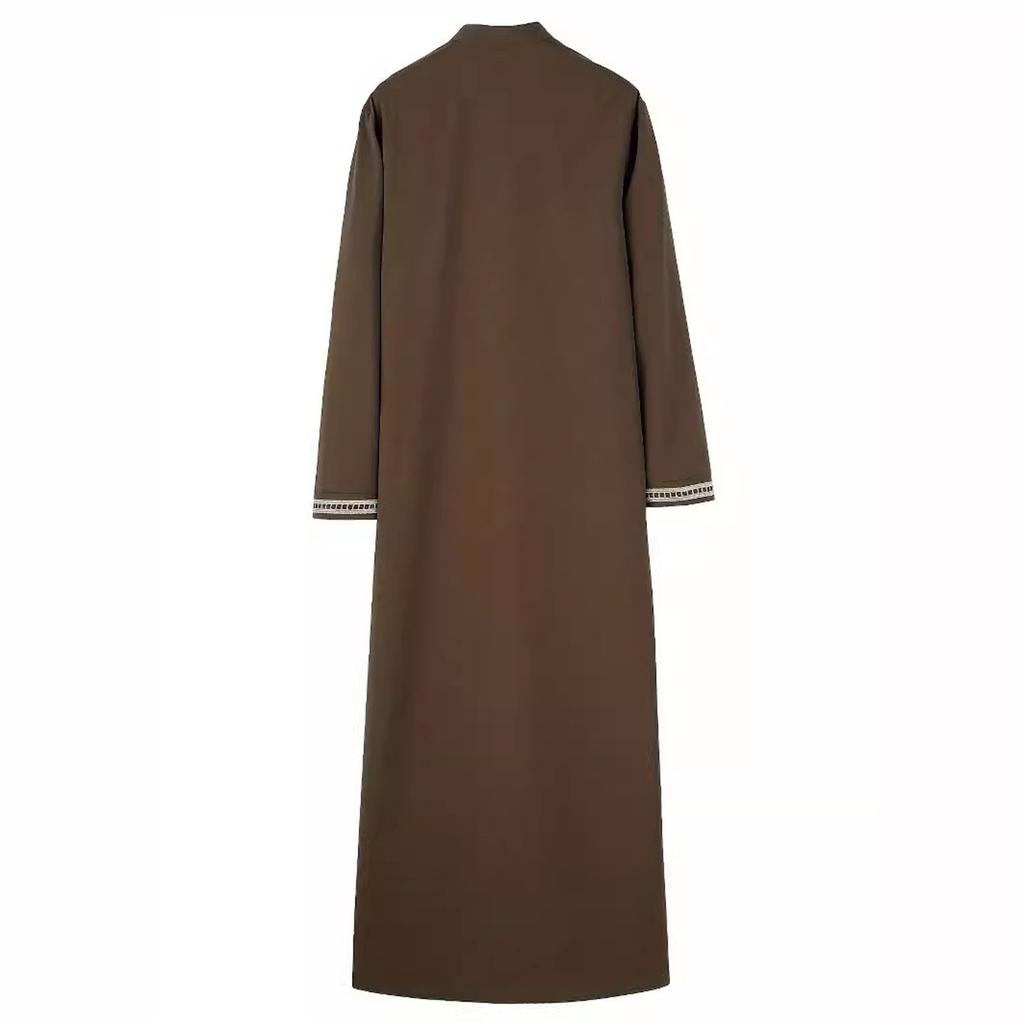 Однотонный кружевной халат с воротником-стойкой и длинными рукавами и карманами для мужчин-мусульман