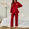 2 Pcs/Set Fall Winter Women Pajamas Suit Round Neck Long Sleeve Flannel Top Thick Loose Elastic Waist Trousers Sleepwear Casual Home Wear Clothes