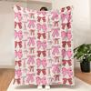 Pink Bow Fuzzy Blanket Cute Bowknot Throw Blanket Bowtie Cozy Flannel Blanket for Valentine's Day Home Bed Sofa Couch Chair