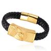New Punk Design Gold Color Animal Genuine Leather Bracelet Men Female Stainless Steel Lion Wolf Leopard Bangle Wristband Jewelry