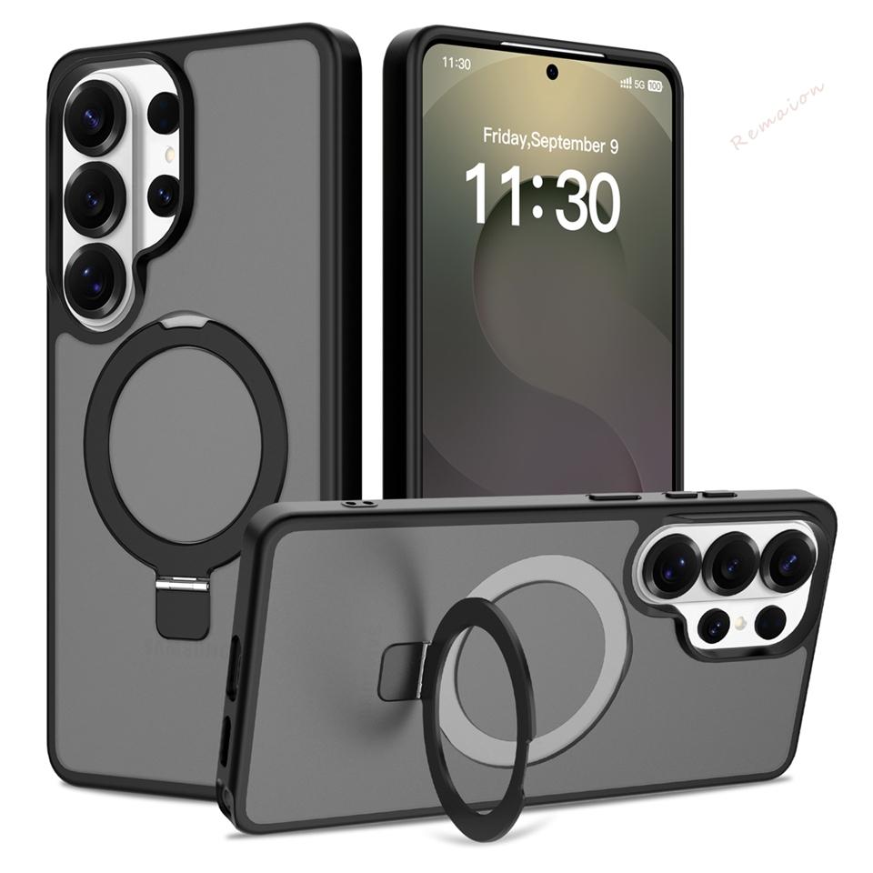 Матовый магнитный чехол для телефона Samsung Galaxy S26 S23 S22 S24 S25 FE Ultra Edge Magsafe Металлическая подставка Защита зарядки Чехол