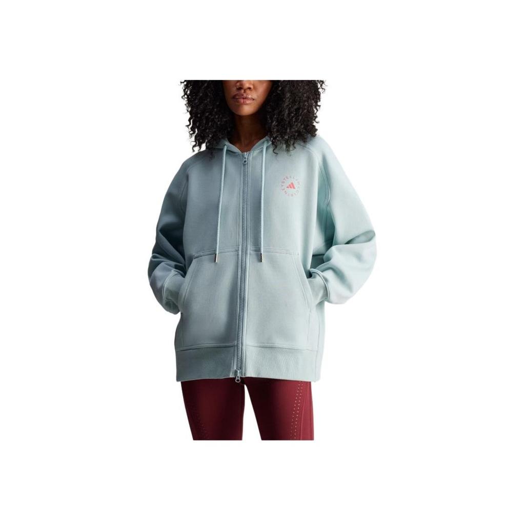 Adidas Stella McCartney FW24 Толстовка с капюшоном и застежкой-молнией на молнии с логотипом Женская куртка зеленая JF6334