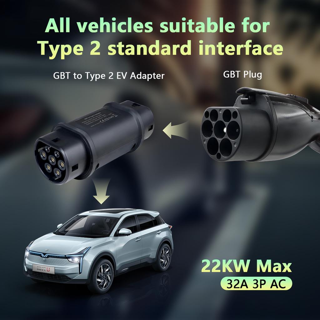 32A 7KW IP54 GBT to Type 2 EVSE Charging Adapter 22KW GBT To IEC 62196 Type2 Standard Electric Vehicle Charging Connector