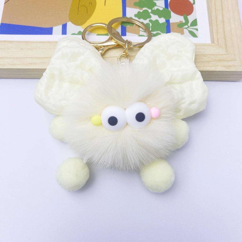 Брелок для ключей с плюшевым кроликом Рексом, бантом и кулоном в виде угольного шарика — милый подарочный аксессуар для пары