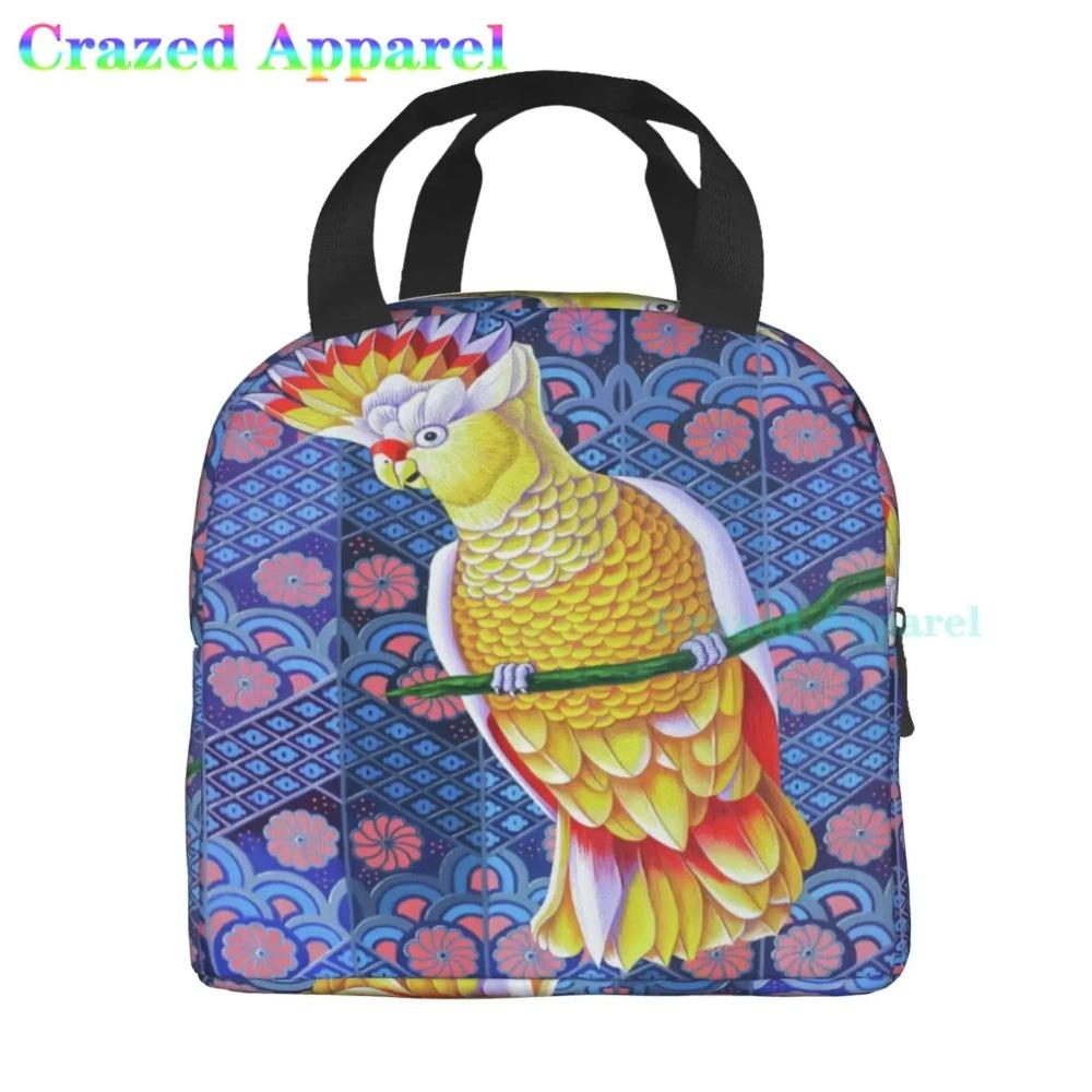 Большая сумка для ланча с принтом попугаев на ветках, изолированный ланч-бокс для женщин и мужчин, портативный ланч-бокс для работы, пикника, пляжа