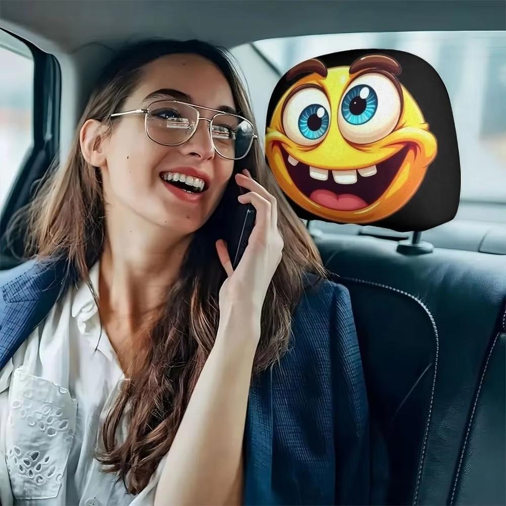 2Pcs Cartoon Car Pillowcase Cool Decorations Car Seat Headcover Gift for Car Lover