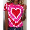 2024 Топ Женская футболка с принтом в виде сердца для женщин Футболки больших размеров с 3D-графикой Женская одежда Летняя блузка с коротким рукавом 5XL