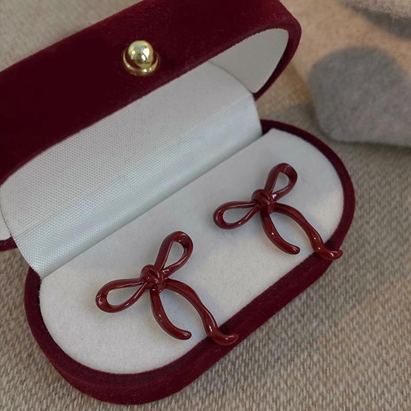 Retro Style Red Bowknot Stud Earrings for Women Girls Simple Earings Piercing Ballet Ribbon Aesthetics Elegant Ear Zircon Gifts