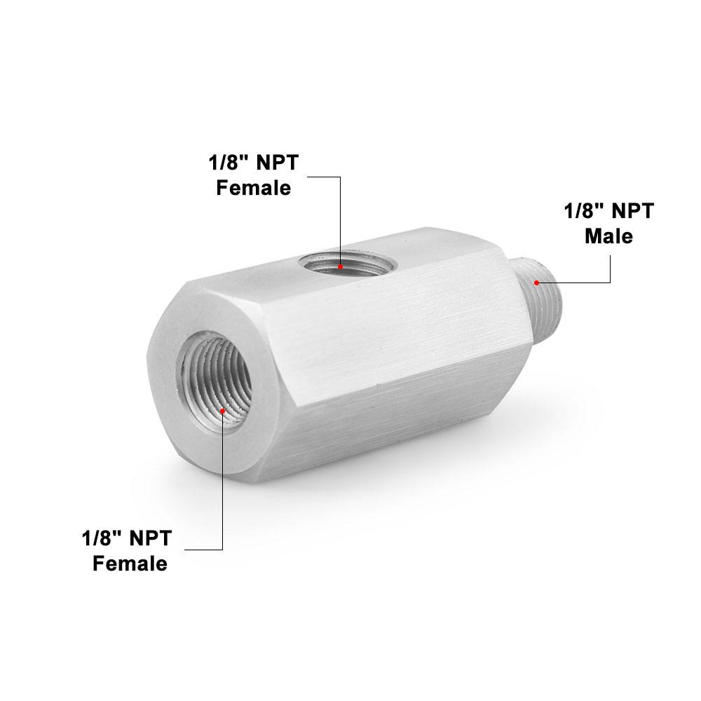 Тройник-адаптер датчика давления масла Подающая линия турбины Манометр Внутренняя резьба на 1/8 NPT Боковой порт Фитинги-тройники для шлангов из нержавеющей стали