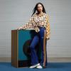 adidas Рубашка с длинным рукавом Originals 80s с узором в полоску и отложным воротником, женские топы, серо-коричневый JC6156