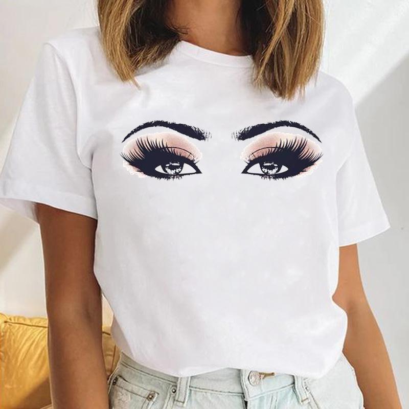 Tee Top Summer Unisex Print Fashion 90s Trend Eye Lashes Watercolor Sweet Tshirt FeUnisex Clothing Casual Short Sleeve Lady Graphic T-shirt