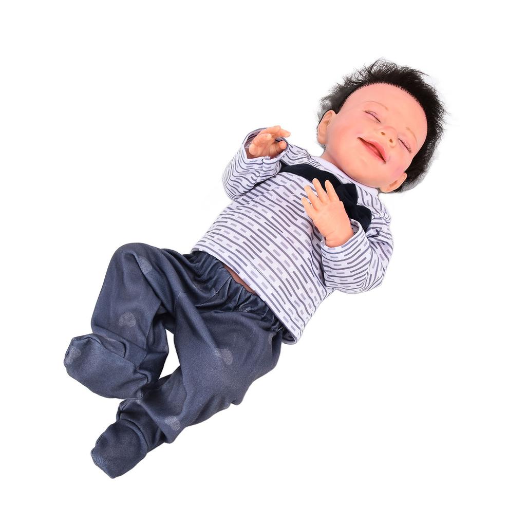 18inch Cute Lifelike Baby Boy Doll Short Hair Washable Vinyl Doll with Feeding Bottle