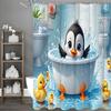 Cute Little Penguin Bathing Yellow Duck Shower Curtain, Bathroom Decorative Shower Curtain, Waterproof Shower Curtain with Hooks