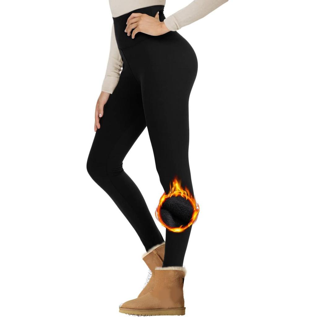 Women's High Waist Casual Pants Solid Color Fleece Thermal Leggings Winter Long Fleece Trousers Plush Running