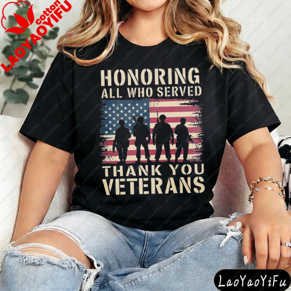 Honoring All Who Served Shirt Memorial Day Tops Veterans Day Gift USA Tops 4th of July Shirt American Flag Women Clothes