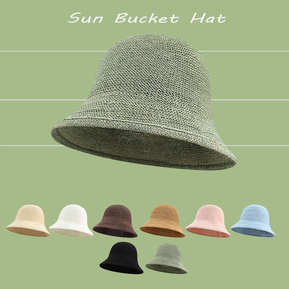 2026 Новый японский стиль Однотонная Плетеная из тонкой соломы Шляпа-ведро Женская Летняя Для улицы Путешествий Складная Солнцезащитная Шляпа