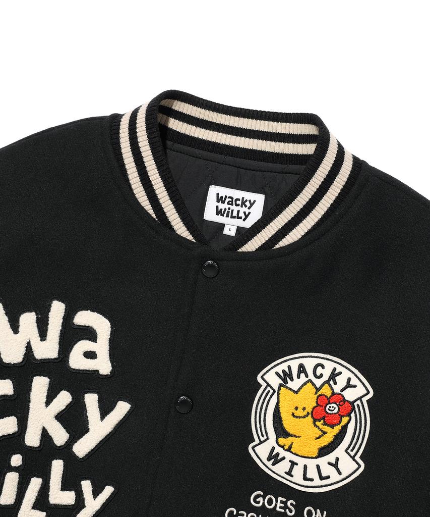 Wacky Willy Applique Varsity Jacket Black