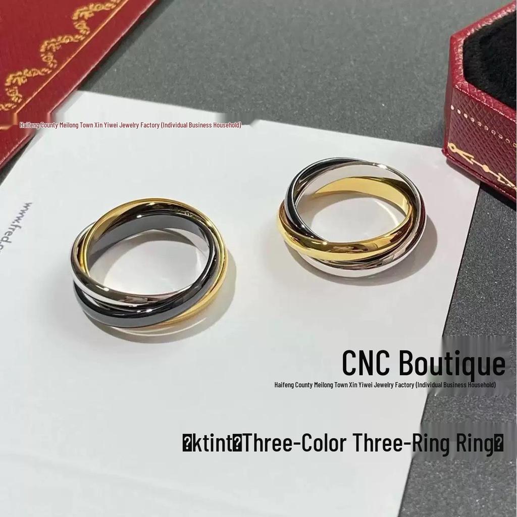 Tricolor High-End Classic Women's Personality Ring - Three-Ring Design for Couples, Xiaohongshu Inspired Style