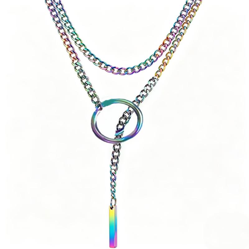 Colorful Love Double-layer Necklace, Niche Style Y-chain Collarbone Chain, Stainless Steel Does Not Fade