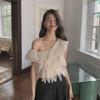 2024 Summer French Style Off-Shoulder Ruffled Chiffon Blouse