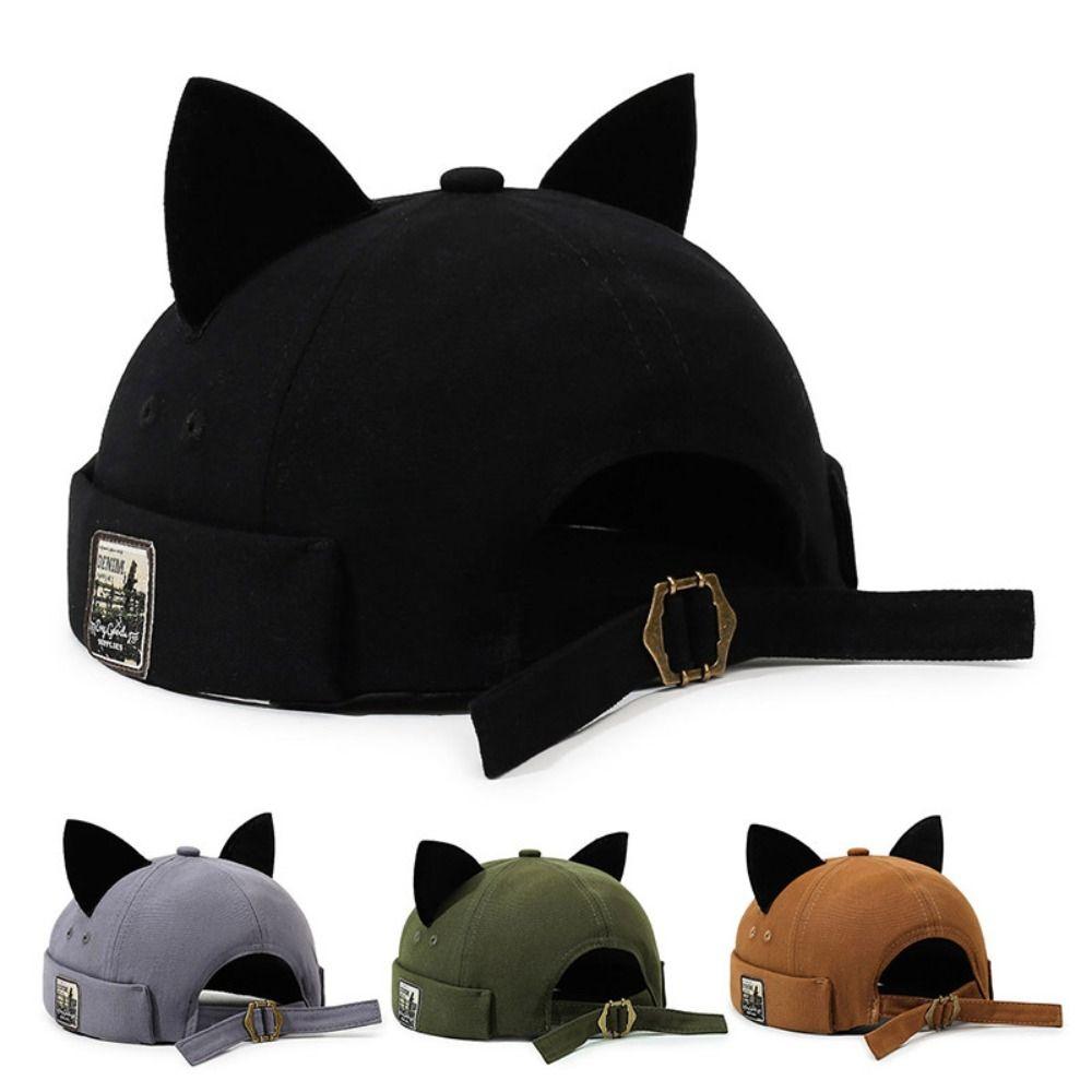 Cute Cat Ears Brimless Hat Adjustable Woman's Landlord Hat Creative Solid Color Docker Hat Camping