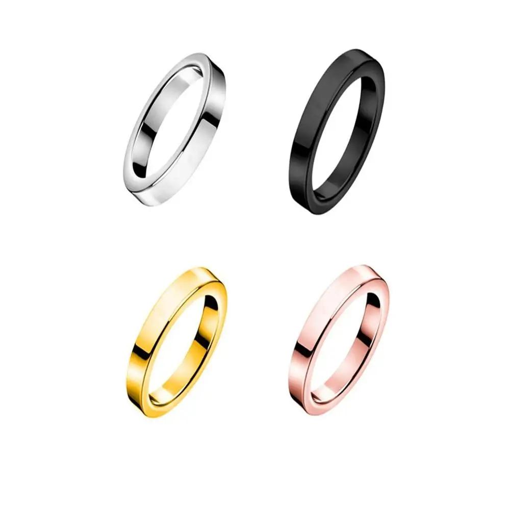 Titanium Steel 3mm Band Ring Women Men's Engagement Wedding Ring Silver Plated/Gold/Rose Gold/Black