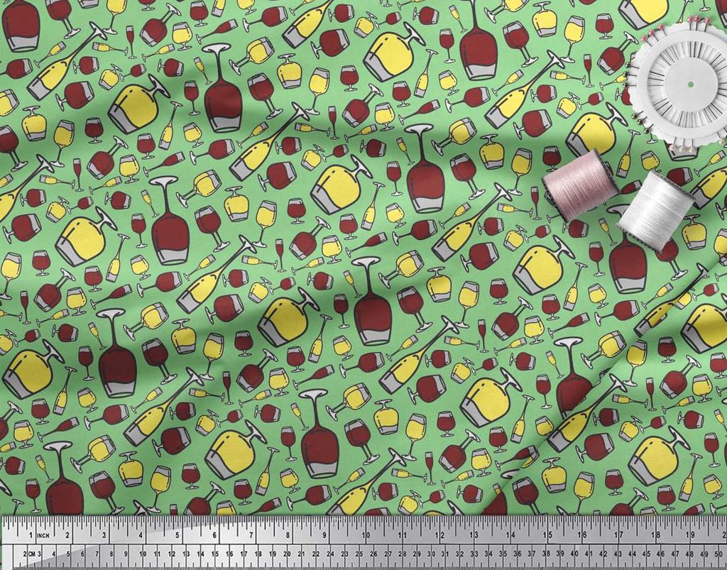 Soimoi Японская креп-сатиновая ткань с принтом для бутылок и бокалов для вина, ткань для рукоделия по метрам, 42 дюйма