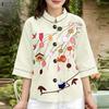 Women Casual Round Neck Loose 3/4 Sleeve Print Blouse