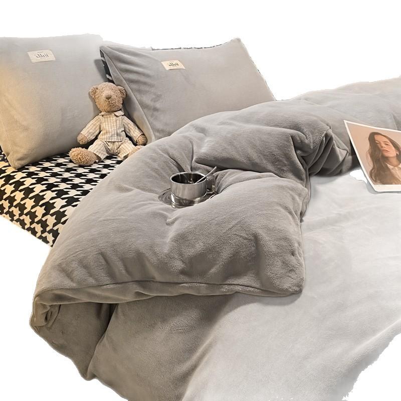 Unprinted Style Mixed And Matched Thickened Milk Fleece Four-Piece Quilt Cover Student Dormitory Three-Piece Bedding