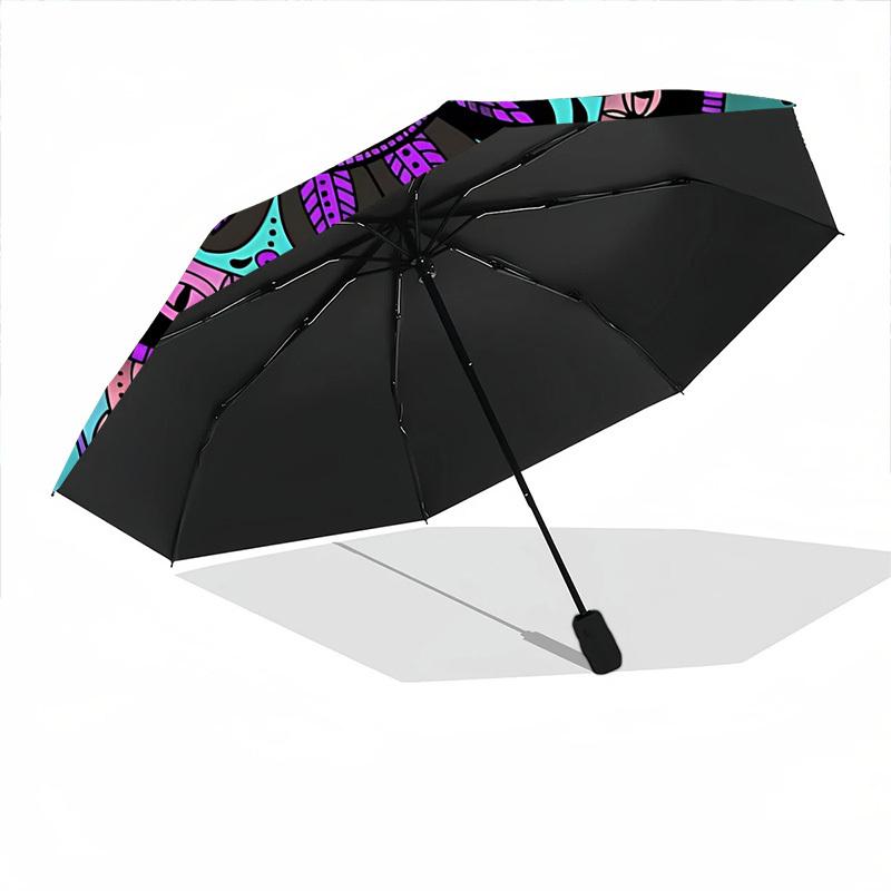 1pc Mandala Pattern Automatic Folding Umbrella - 8-Rib Durable Iron Frame, Compact Portable for Daily Travel yy251205082