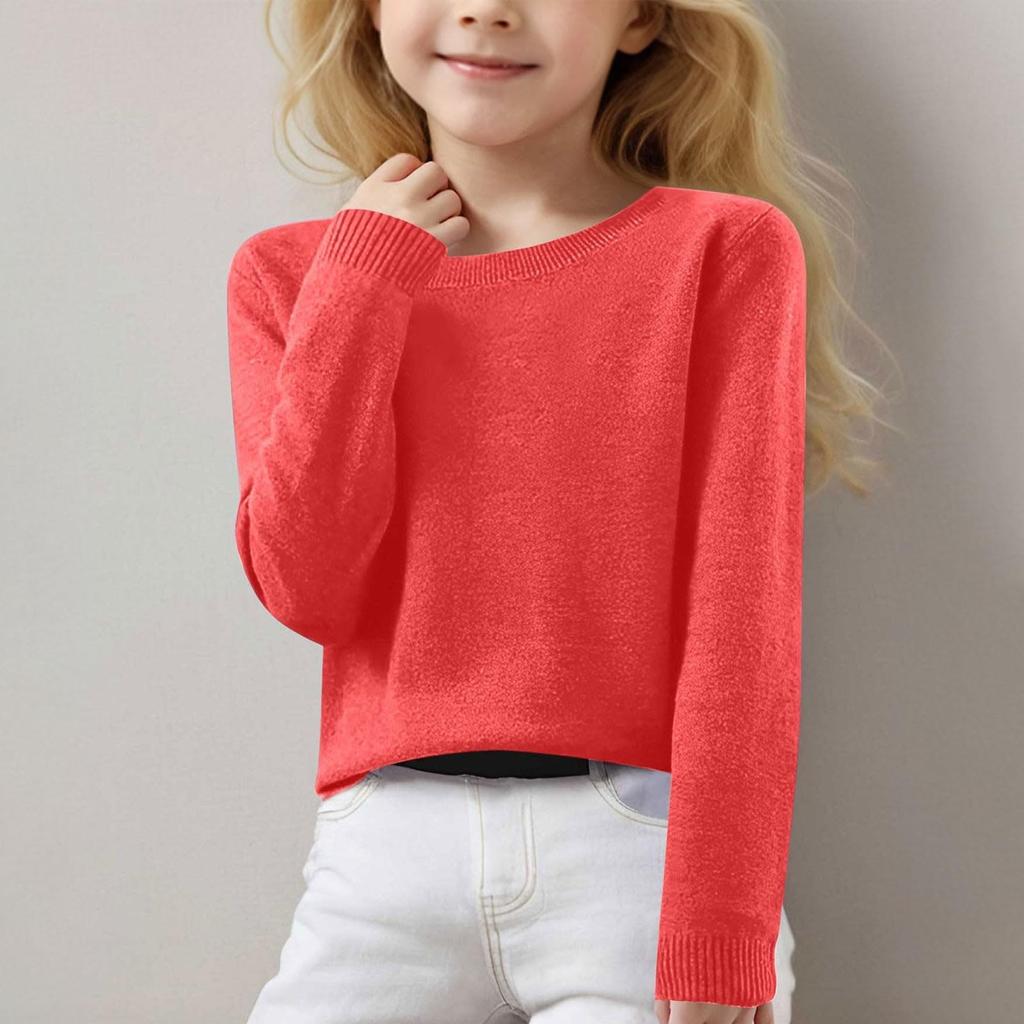 Girls Long Sleeve Round Neck Knit Pullover Jumper Tops Spring Base Layer Top Thermal Undershirt Youth Underwear 8-16Years