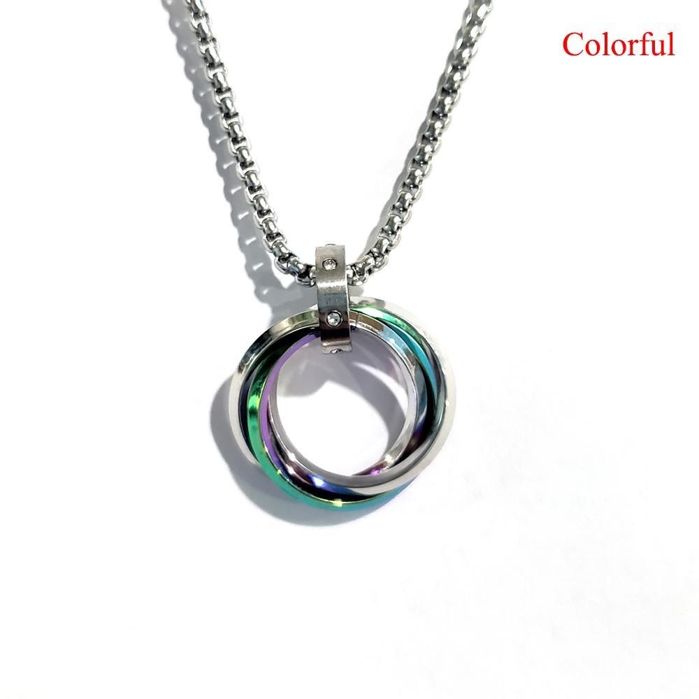 Rapper Three Ring Necklace Simple Hip-hop Style Titanium Steel Necklace Diamond Pendant Rap Boy