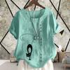 2021 Summer Women's Fashion Cats Printed Short Sleeve Round Neck Blouse Ladies Linen Button Tops Loose T-shirts Plus Size