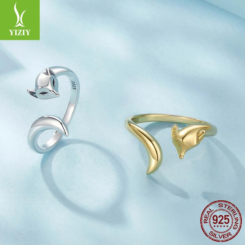 Кольцо Открытое Животное Лиса, Кольцо-Шарм из Стерлингового Серебра 925 пробы