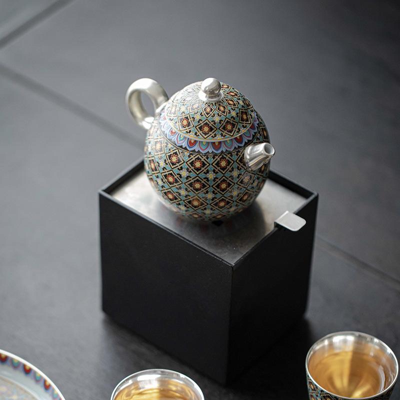 Дуньхуанская керамическая чайная церемония Серебряная позолоченная набор для кунг-фу Древний стиль Домашнее заваривание Фиолетовая глиняная чаша Подарок для любителей чая