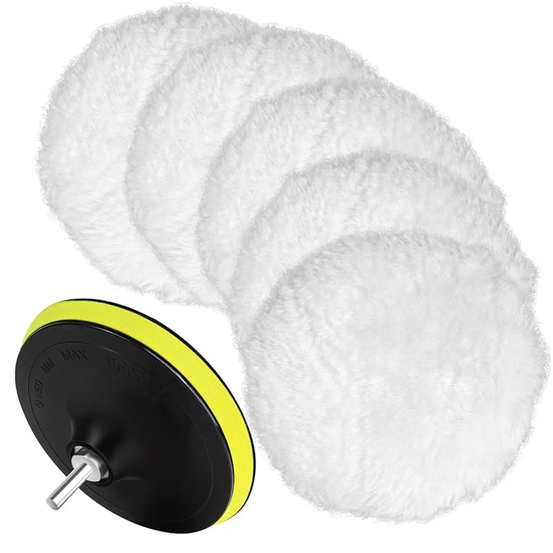7 Piece 3 Inch Wool Buffing Pad, Drill Buffer Connecting M10 Drill Adapter, Buffing Pads, For Car Polishing And Waxing, Painting Tabletops, Old