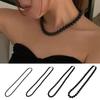 Copper Gold Black Agate Necklace Silver Plated Coin Buckle Chokers Imitation Pearl Necklace  Women