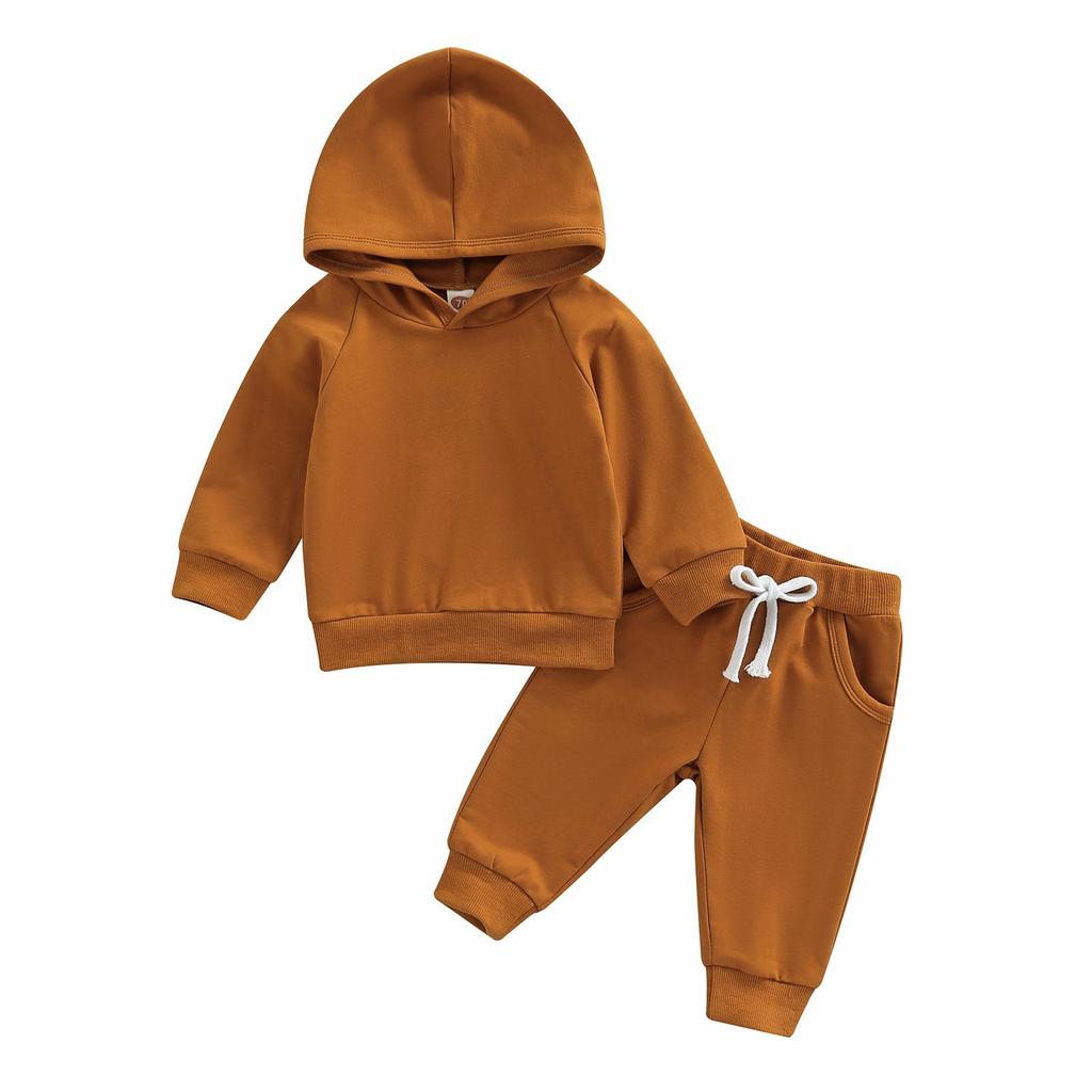 Thorn Tree Infant Baby Boys Clothes Hooded Solid Sweatshirt Top Pocket Elastic Waist Pants 2Pcs Outfits Fall Winter Outfits