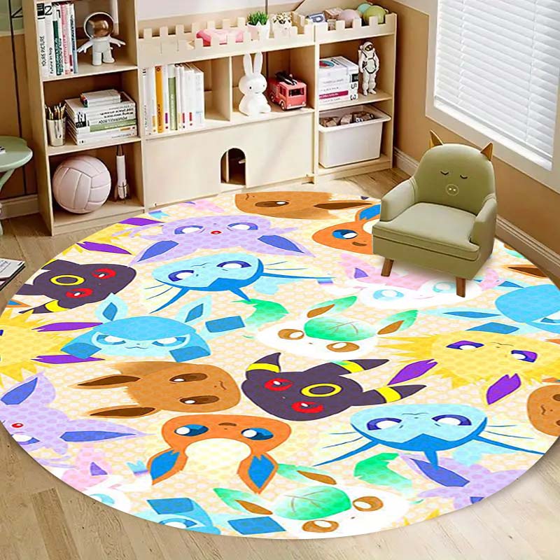Lovely Eevee Cartoon Round Rug Fashion Aesthetic Floor Mat Wear Resistant Home Indoor Decor