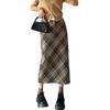 Женская шерстяная клетчатая юбка с высокой талией - узкий А-силуэт средней длины, утолщенная для осени/зимы 2024 г.