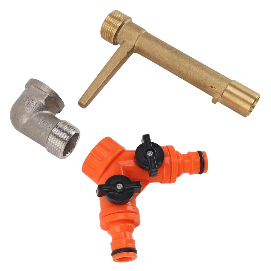 Quick Coupler Valve Key G3/4 Brass with 2 Way Water Hose Splitter Quick Water Intake Valve Key for