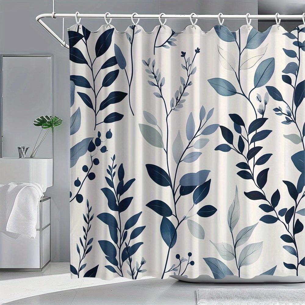 Elegant Blue and White Leaf Pattern Waterproof Shower Curtain – Ideal for Adding a Fresh and Stylish Touch to Your BathroomDec