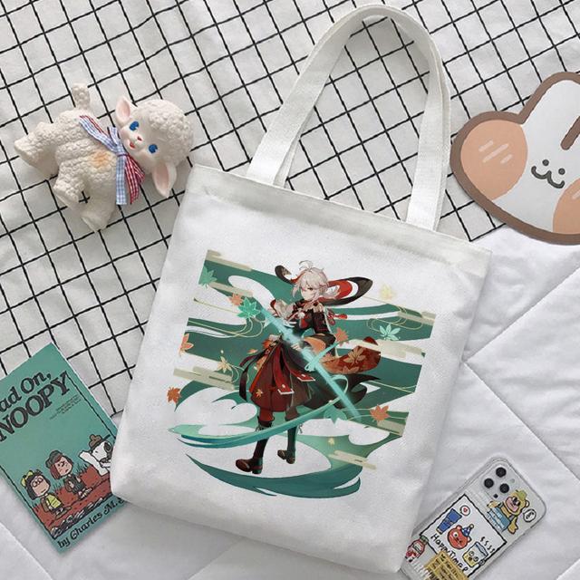 Женская сумка с героями мультфильмов Genshin Impact, сумка-шопер Y2K, повседневная модная женская сумка на плечо, японская холщовая сумка в стиле Харадзюку, большая вместительная сумка