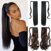 Synthetic Long Straight Wrap Around Clip In Ponytail Hair Extension Heat Reistan Natural Pony Tail Fake Hair Black for Women