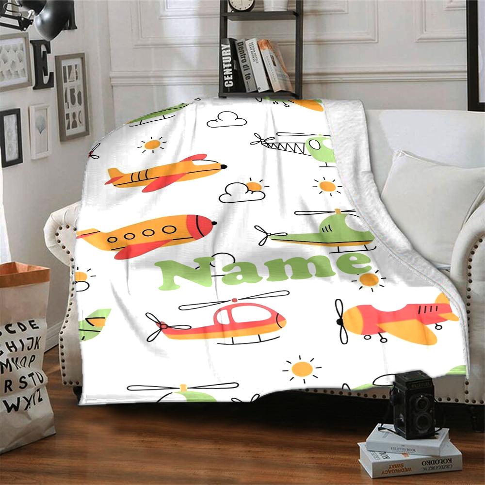 Custom Name Cute airplane Theme Printed Blanket - Perfect for Couch, Bed, Travel & Outdoor Use | Machine Washable, Cozy & Durable.