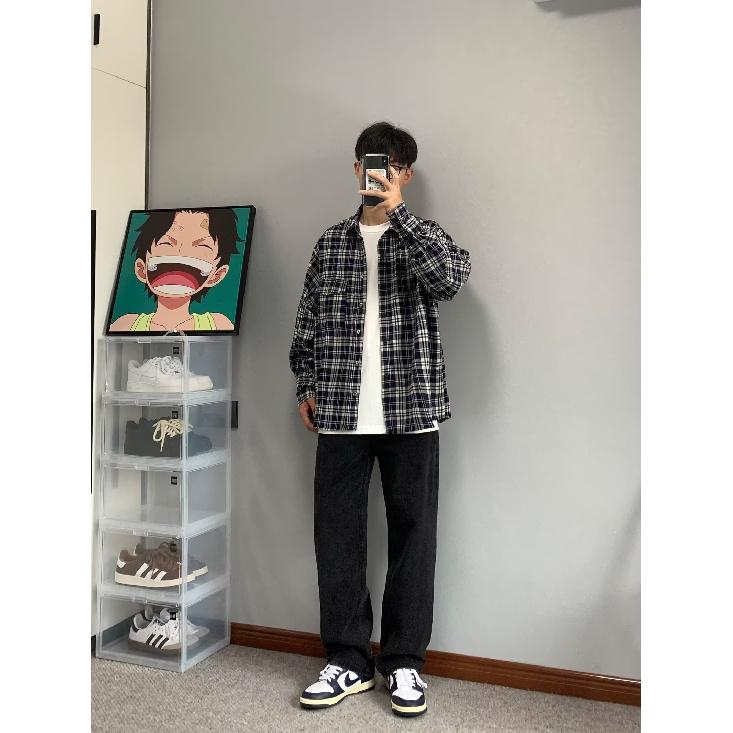 2024 Клетчатая рубашка с длинным рукавом в японском стиле Гонконга Ins Свободная рубашка для мальчиков Летнее модное универсальное повседневное пальто